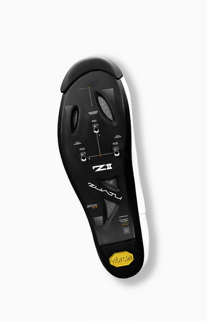 Zuatu Z2 layered carbon-fibre outsole with Vibram contact zones